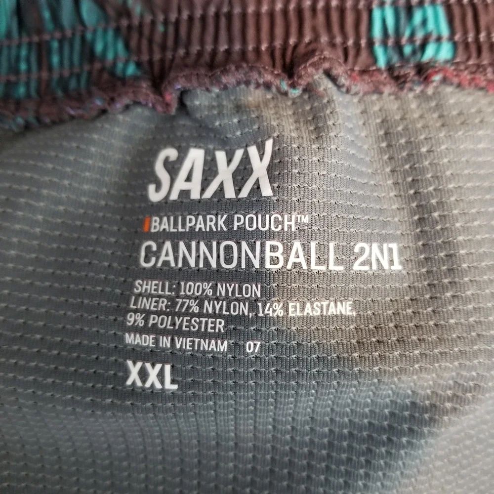 SAXX Cannonball Swim Shorts Mens XXL 2N1 Ballpark Pouch Lined Performance Trunks